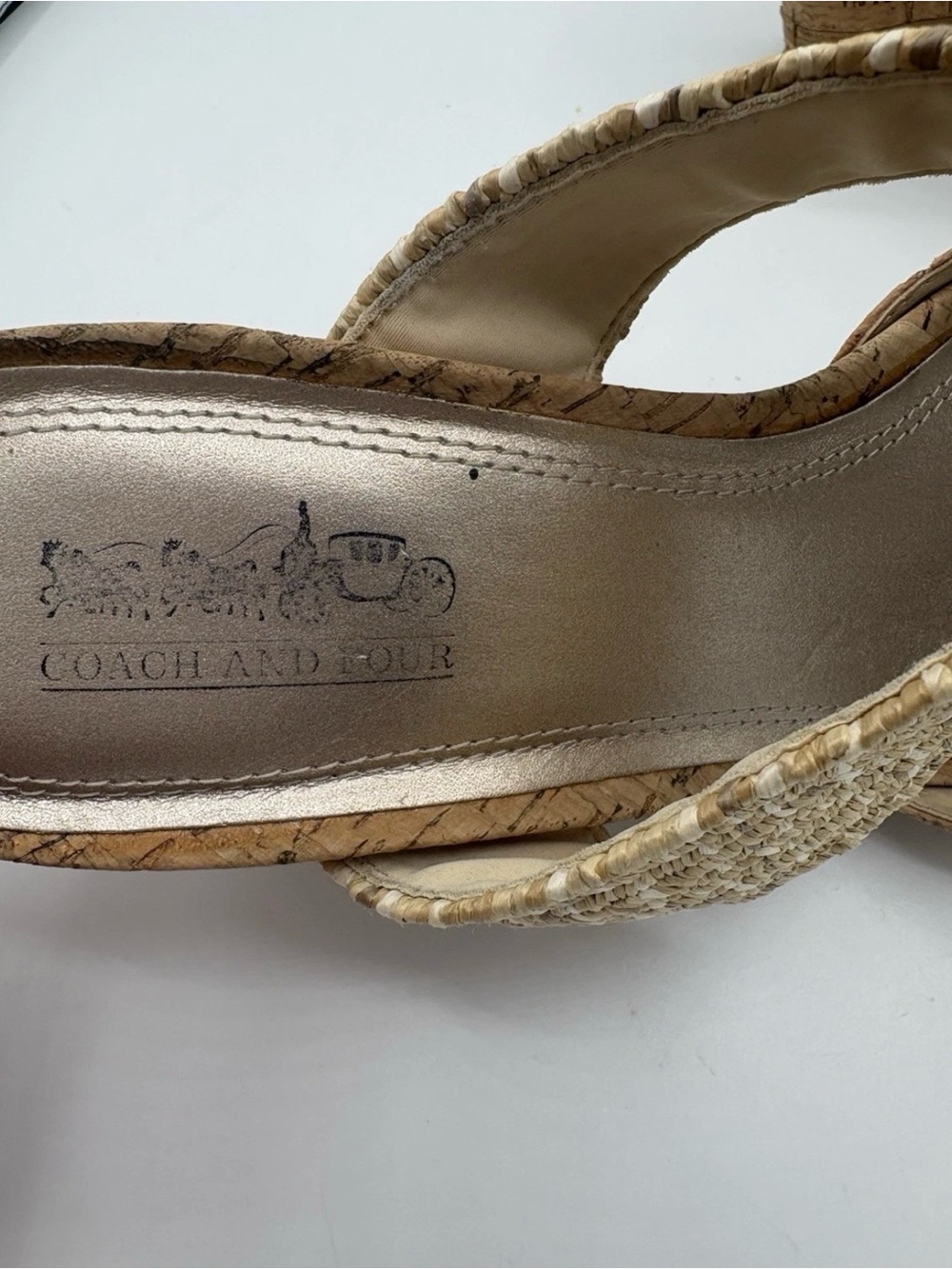 Coach And Four Women's Wedge Sandals Woven Natural Cork Tan Sz 10M - Picture 4 of 11